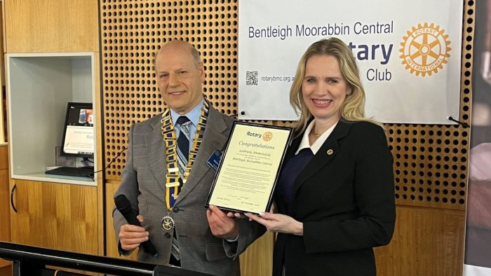 Rotary Club of Bentleigh Moorabbin Central new member Gabriela Ammendola and Grant Perry
