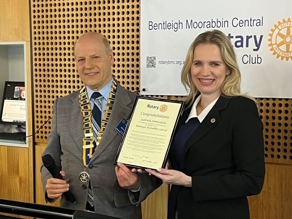 Rotary Club of Bentleigh Moorabbin Central new member Gabriela Ammendola and Grant Perry